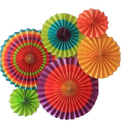 6 unterschiedlich große Papierfächer zur Partydeko in bunten Farben